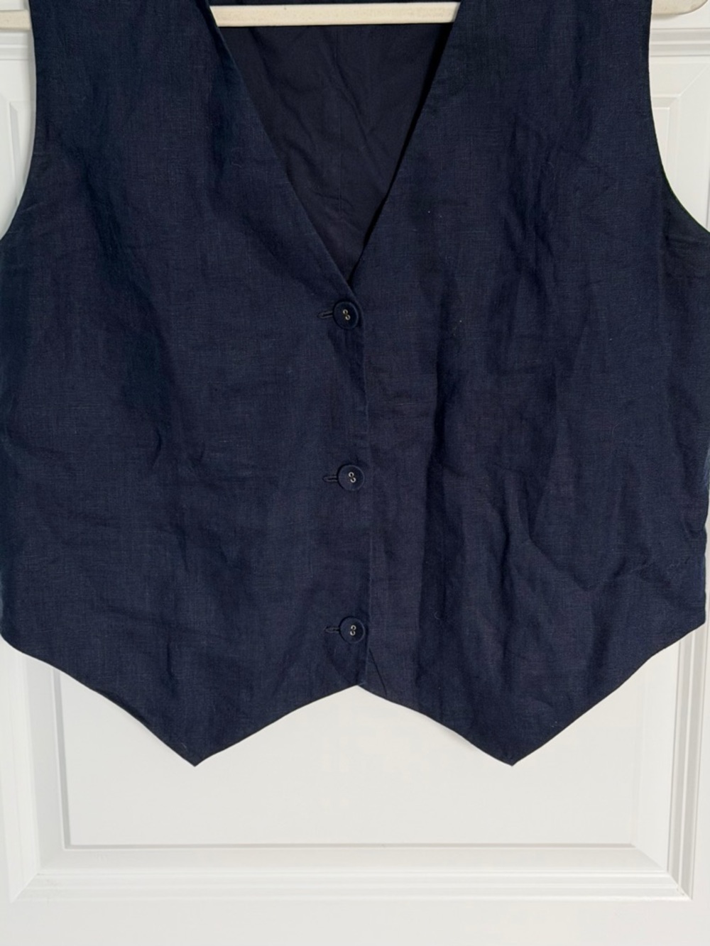 Quince Women's Deep Navy 100% European Linen Vest Size Medium 39848 - Picture 6 of 14